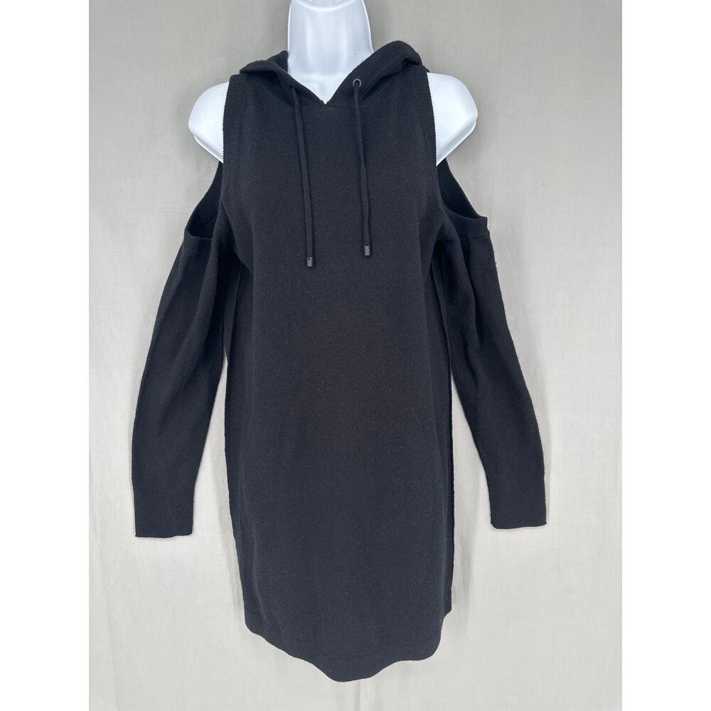 Philanthropy Dress Womens Small Mini Knit Wool Cashmere Hooded Cold Shoulder